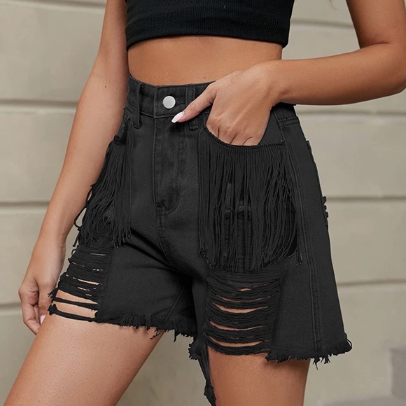 Distressed High Waisted Plus Size Denim Shorts - Picture 2 of 7